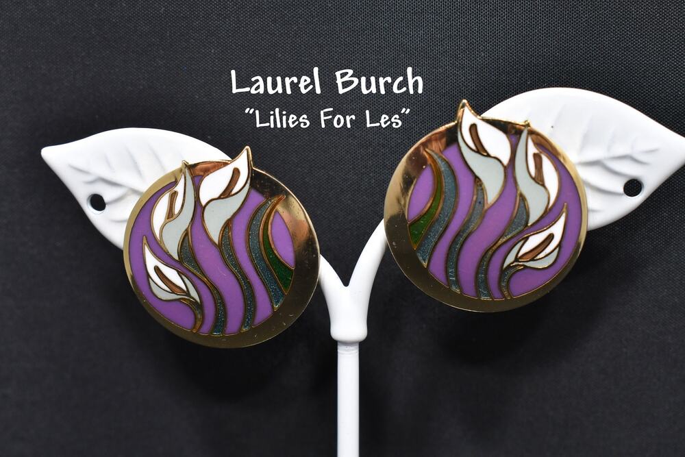 Laurel Burch "Lilies For Les" Floral Post Earrings, Gold Plated, 1980s